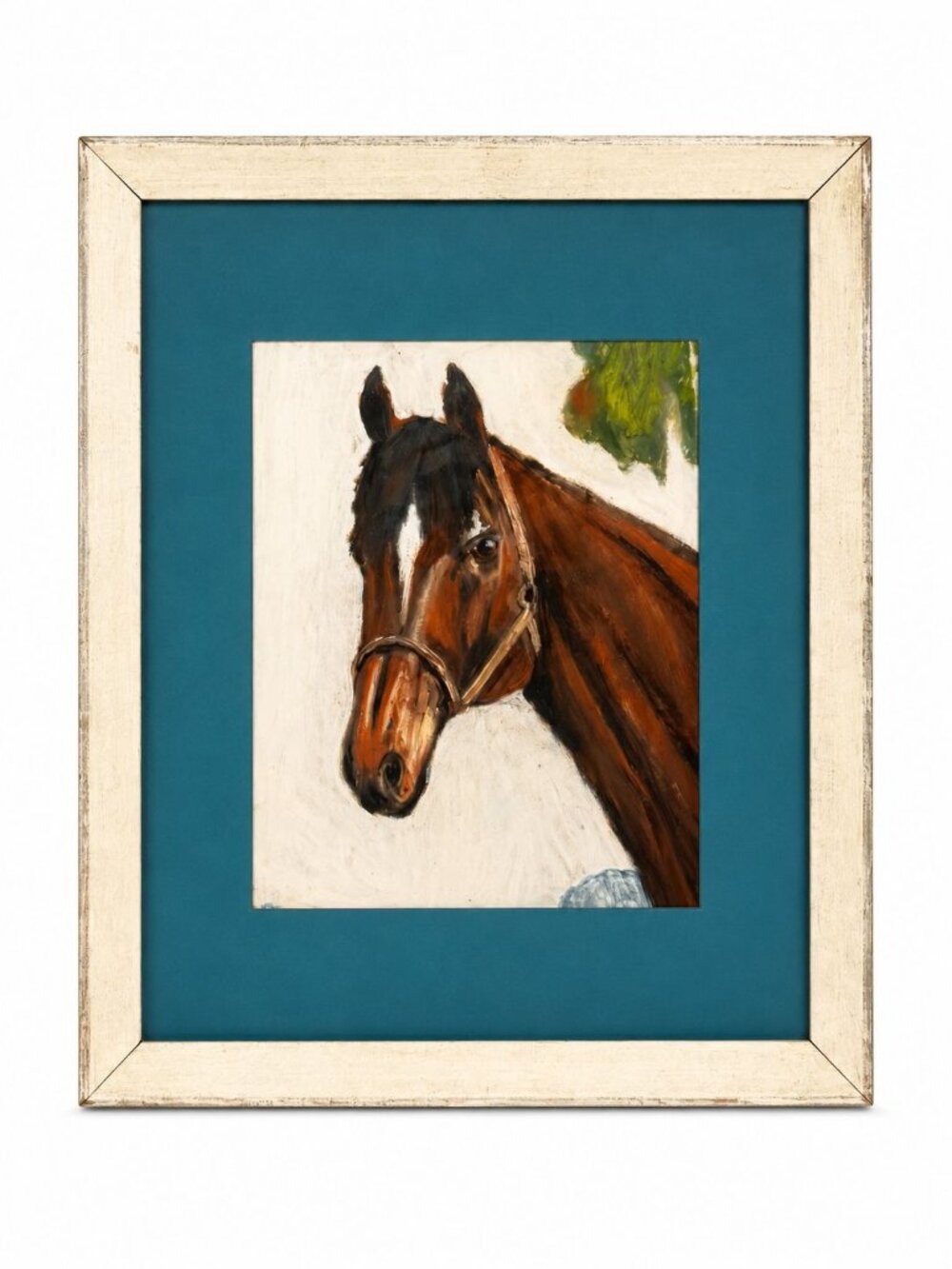 Pastel Painting Horse Brown White Blaze with halter Equine Framed Art Vintage